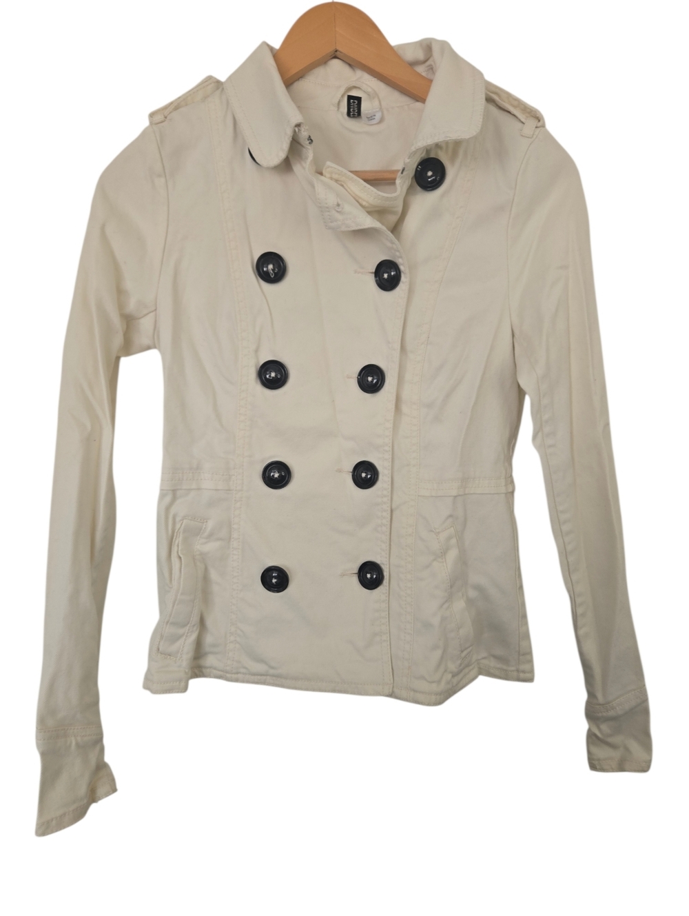 H&M Cream Trench Style Jacket Size 6 Double Breasted Military Chic Coat